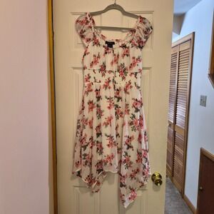Lorena Rose Floral Print Smocked Off Shoulder Ruffle Dress Women L